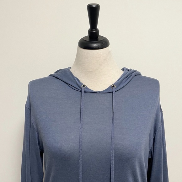 Massimo Dutti Dusty Blue Hooded Kangaroo Pocket Knit Pullover Top - Picture 3 of 9